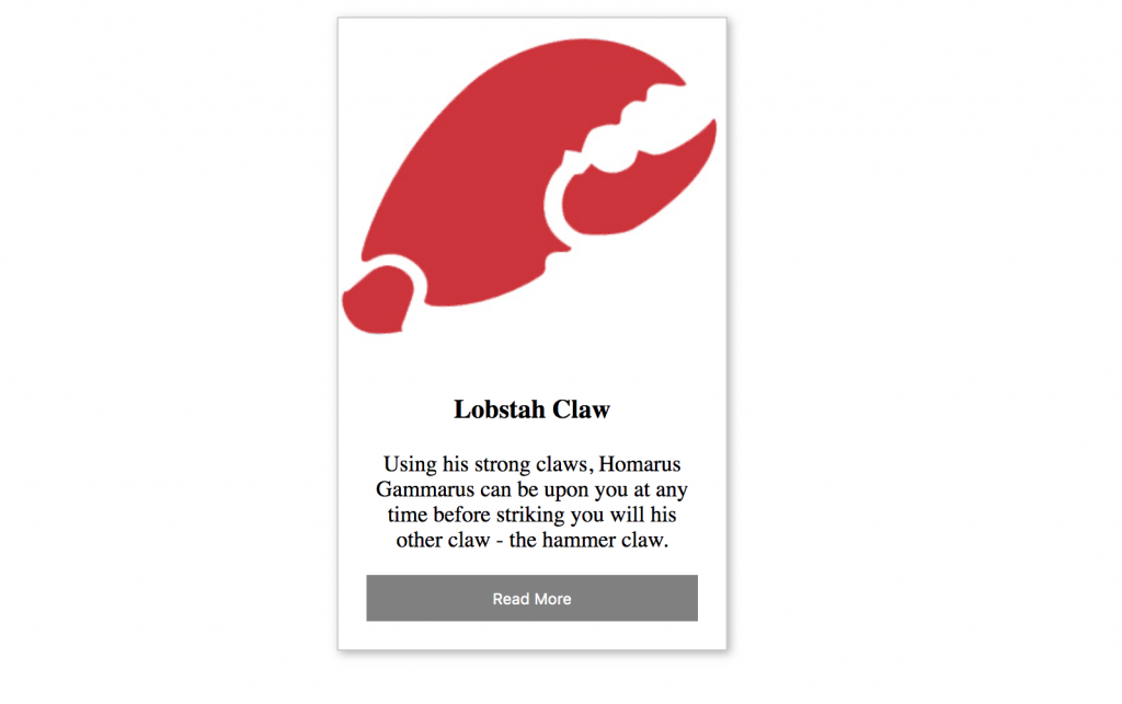 CSS trading card with image of lobster